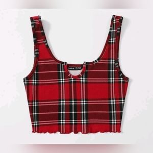 NWT Red & Black Plaid Cropped Tank Top Size Medium